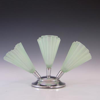 (image for) Bagley Art Deco Green Glass & Chrome Grantham Epergne / Vase