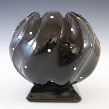 (image for) Bagley #3061 Art Deco Polkadot Black Glass 'Equinox' Posy Vase
