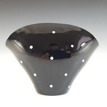 (image for) Bagley #3217 Art Deco Polkadot Black Glass 'Fantail' Posy Vase
