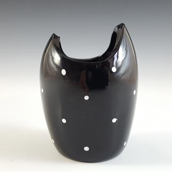 (image for) Bagley #3206 Art Deco Polkadot Black Glass 'Ocean' Posy Vase