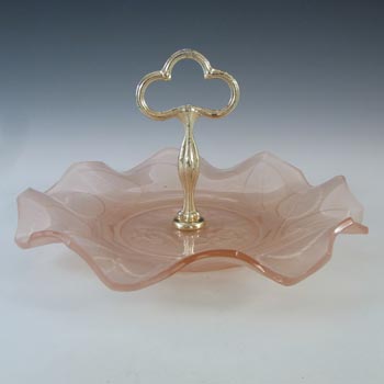 (image for) Bagley Art Deco Frosted Pink Glass 'Rose Leaf' Cake Stand