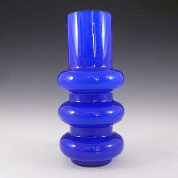 (image for) Ryd Glasbruk Swedish / Scandinavian Blue Glass Hooped 10" Vase