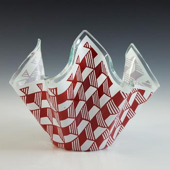 (image for) Chance Brothers Red Glass 'Carré / Escher' Handkerchief Vase