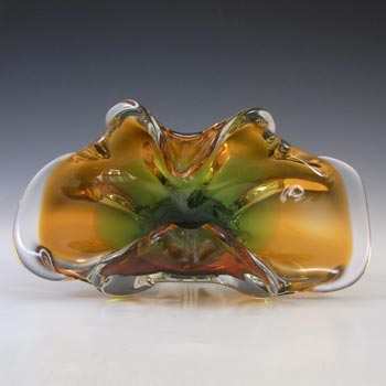(image for) Chřibská Mid Century Czech Green & Orange Glass Bowl