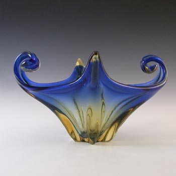 (image for) Cristallo Venezia Murano Blue & Amber Sommerso Glass Vintage Bowl