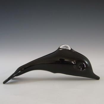 LABELLED Langham Vintage Black / Purple Glass Dolphin Sculpture