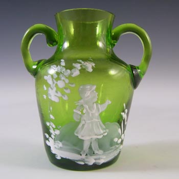 Mary Gregory Victorian Hand Enamelled Green Glass Miniature Vase