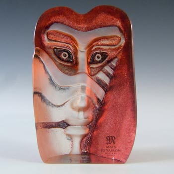 (image for) Mats Jonasson #88165 Glass 'Kiwok' Masqot Face Sculpture - Signed