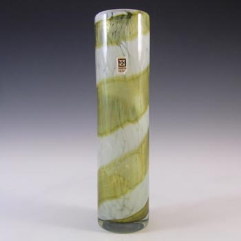 (image for) Mdina Maltese Green & White Striped Glass Vase - Signed