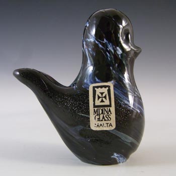 (image for) SIGNED Mdina Maltese Black & White Glass Bird Sculpture