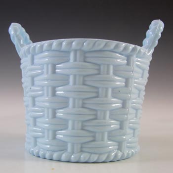 (image for) MARKED Sowerby Victorian Antique Blue Milk Glass Basket Bowl