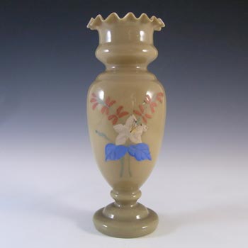 (image for) Victorian Hand Painted / Enamelled Opaque Brown Glass Vase