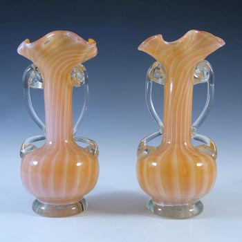 (image for) Pair of Taiwanese Orange & White Striped Glass Vases