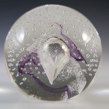 (image for) MARKED Caithness Purple & Clear Glass "Sparkle" Paperweight