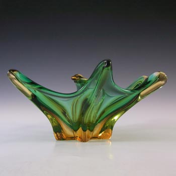 (image for) Cristallo Venezia Murano Green & Amber Sommerso Glass Sculpture Bowl