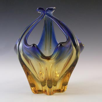 (image for) Cristallo Venezia CCC Murano Blue & Amber Vintage Glass Bowl