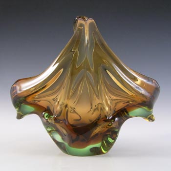 (image for) Skrdlovice #6448 Czech Amber & Green Glass Bowl by Jan Beránek