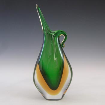 (image for) Murano / Venetian Green & Amber Sommerso Glass Vintage Vase