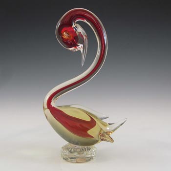 Murano Vintage Red & Amber Sommerso Glass Swan Figurine