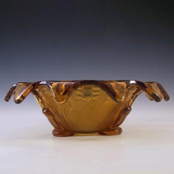 (image for) Sowerby Art Deco 1930s Amber Glass Frog + Bullrush Bowl