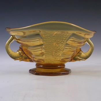 (image for) Sowerby #2614 Art Deco 1930's Amber Glass Elephant Bowl