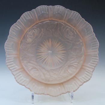 (image for) Sowerby #2565 Art Deco Frosted Pink Glass Rose Pattern Bowl