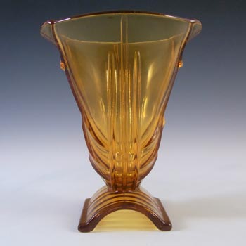 (image for) Stölzle Vintage 1930's Czech Art Deco Amber Glass Vase
