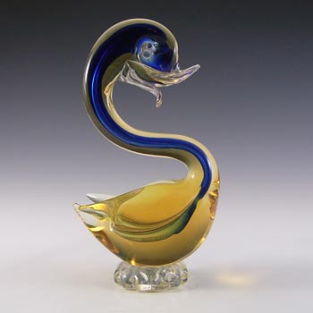 (image for) Murano / Venetian Blue & Amber Sommerso Glass Swan Sculpture