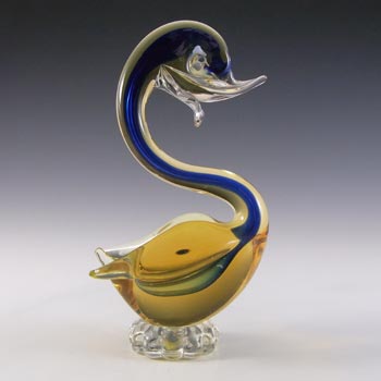 (image for) Murano / Venetian Blue & Amber Sommerso Glass Swan Figurine