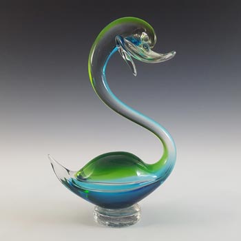 (image for) Murano Vintage Green & Blue Venetian Glass Swan Sculpture
