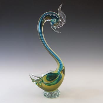 (image for) Murano / Venetian Green & Amber Sommerso Glass Swan Sculpture