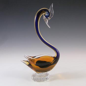 (image for) Murano 1950's Blue & Amber Sommerso Glass Swan Figurine