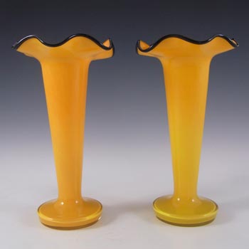 (image for) Welz Pair of Czech Orange & Black Glass Tango Vases