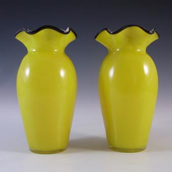 (image for) Czech Pair of Art Deco Yellow & Black Tango Glass Vases