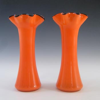 (image for) Pair of Czech 1930's/40's Orange & Black Glass Tango Vases
