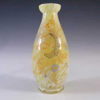 Welz Czech / Bohemian Lemon Yellow & White Spatter Glass Vase