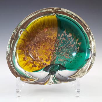 (image for) Murano Green, Yellow & Copper Aventurine Glass Bowl / Ashtray