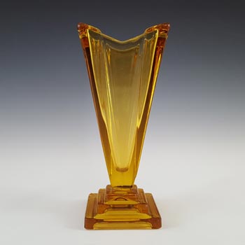 (image for) Bagley #1333 Art Deco 7.5" Vintage Amber Glass 'Wyndham' Vase