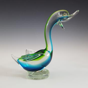 (image for) Murano Vintage Green & Blue Sommerso Glass Duck Sculpture