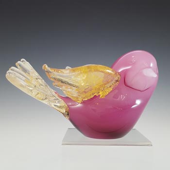 (image for) Murano Alabastro Pink & White Glass Gold Leaf Vintage Bird