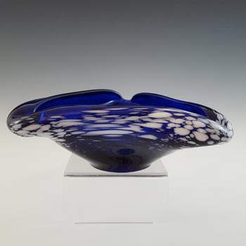 (image for) Romanian Vintage Blue & White Speckled Glass Bowl / Ashtray