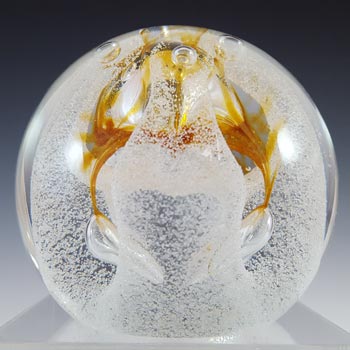 (image for) MARKED Caithness Orange & Clear Glass "Congratulations" Paperweight