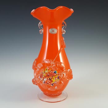 (image for) LABELLED Chinese Vintage Orange Cased Glass 'Plum Blossom' Vase