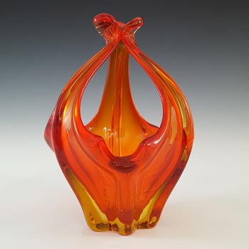 Cristallo Venezia Murano Red & Amber Sommerso Glass Sculpture Bowl
