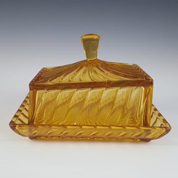 (image for) Bagley #3141 Art Deco Vintage Amber Glass 'Carnival' Cheese Dish