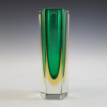 (image for) Murano Faceted Green & Amber Sommerso Glass Block Vase