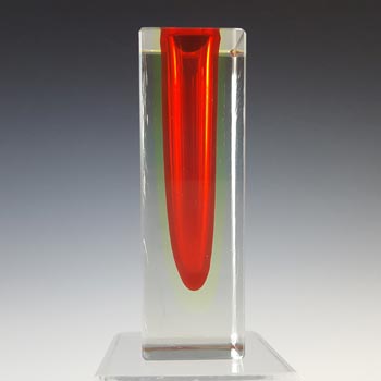 (image for) Murano Faceted Red & Uranium Yellow Sommerso Glass Block Vase
