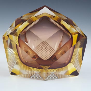 (image for) Murano Faceted Brown & Amber Sommerso Glass Block Bowl