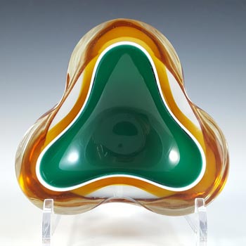 (image for) Murano Green, White & Amber Sommerso Glass Geode Bowl