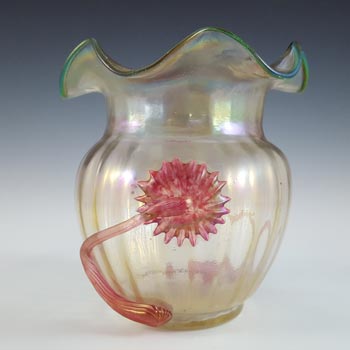 (image for) Kralik Art Nouveau Iridescent Glass Applied Flower Vase